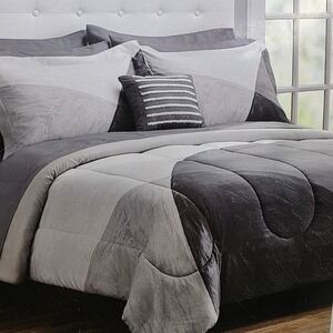 Mainstays Queen Comforter Set 10 Piece Grey White Geometric Sheets Pillow Set